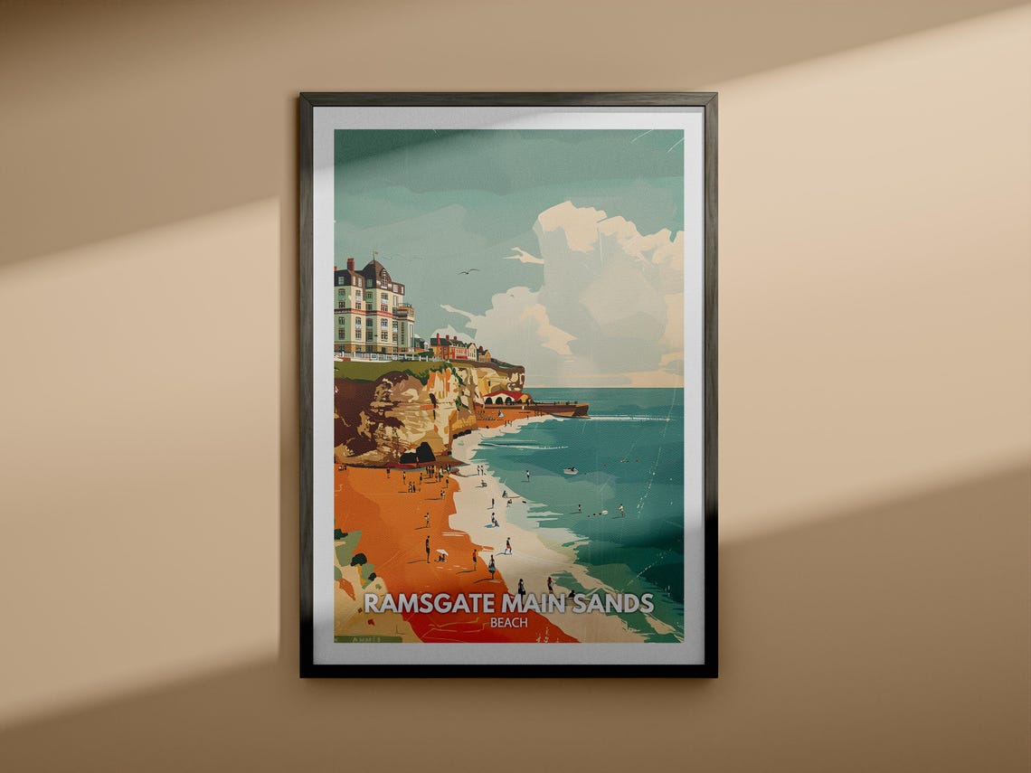 Ramsgate Main Sands Beach Pier Swimmers Sunny Kent Coast Poster - Image 4
