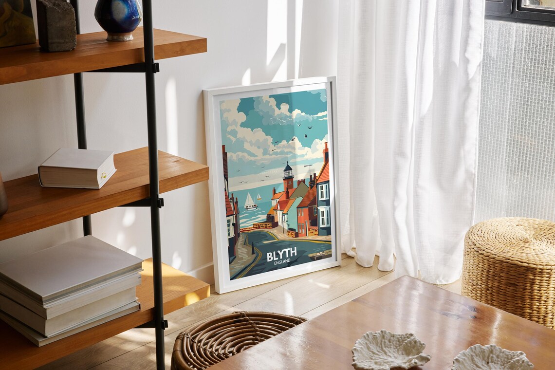 Blyth England Seaside Street Lighthouse Sailboats View Travel Poster - Image 2