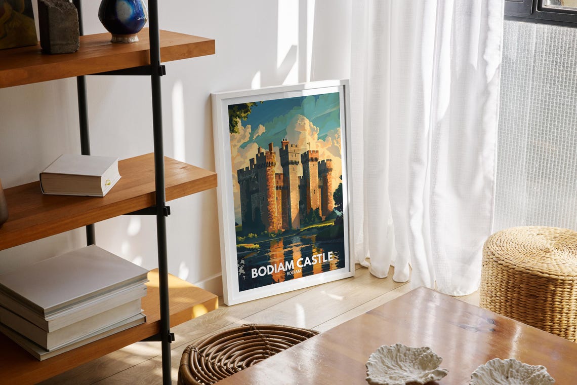 Bodiam Castle Moat Reflection Medieval Towers Sunset Travel Poster - Image 2