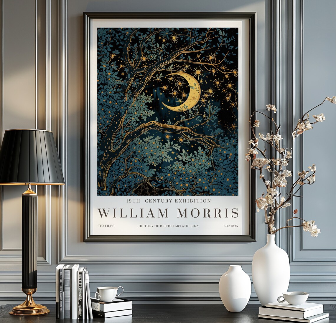 William Morris Moon Stars Exhibition Poster, Vintage
