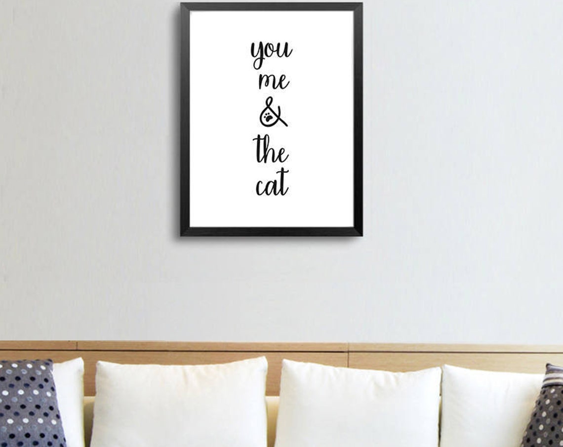 You Me And The Cat Script Paw Pattern Typography Cat Lover Poster - Image 2