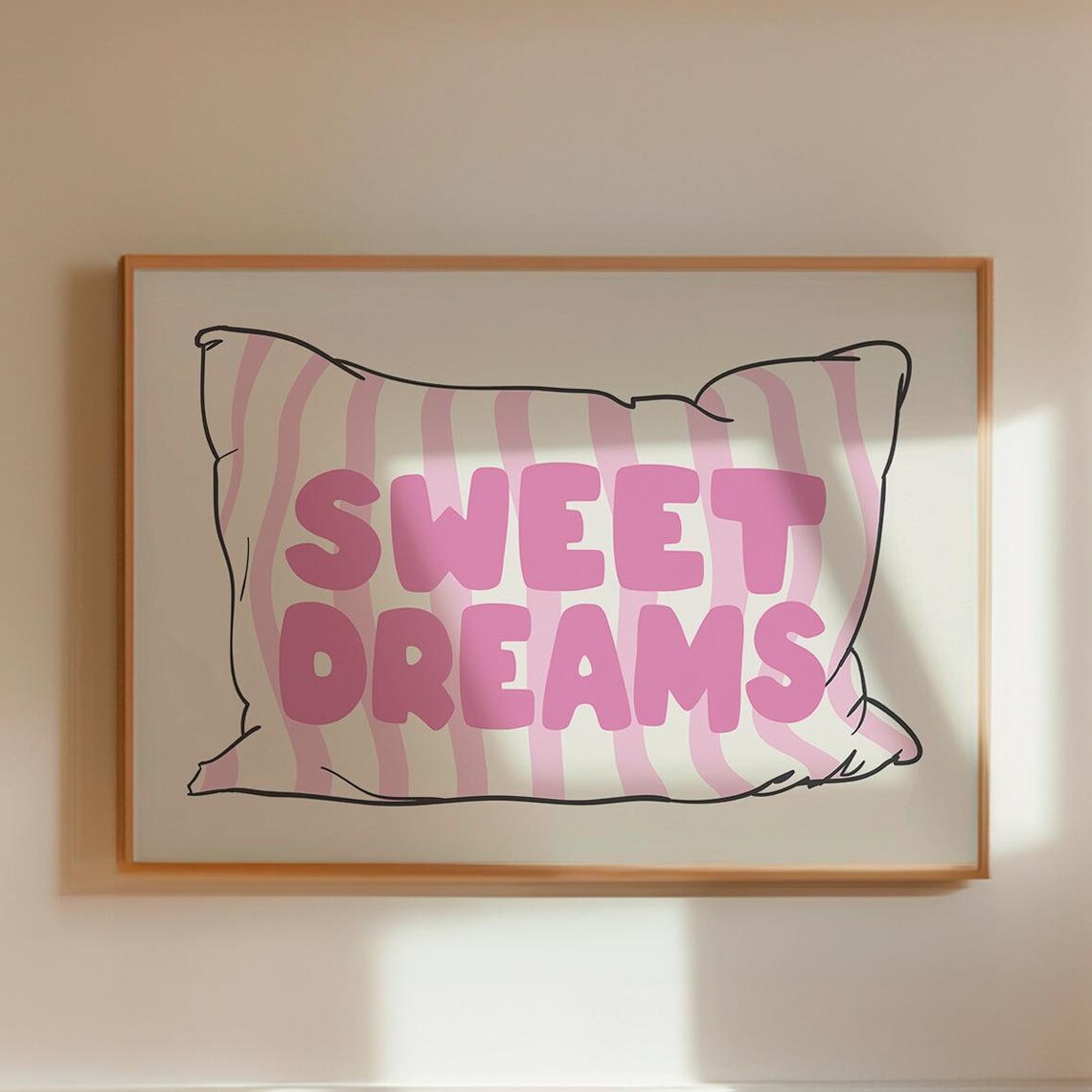 Sweet Dreams Pink Striped Pillow Little Girls Bedroom Quote Poster