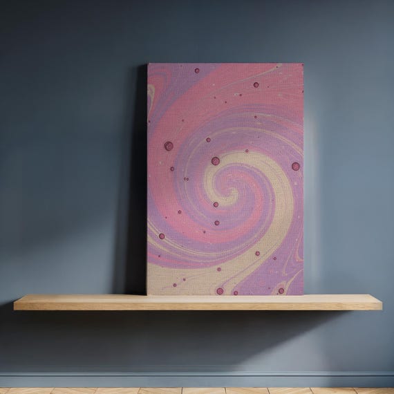 Pastel Swirl Abstract Canvas Wall Art In Pink Beige And Lavender Framed Spiral Print For Soft Modern Kitchen Or Whimsical Interior Decor