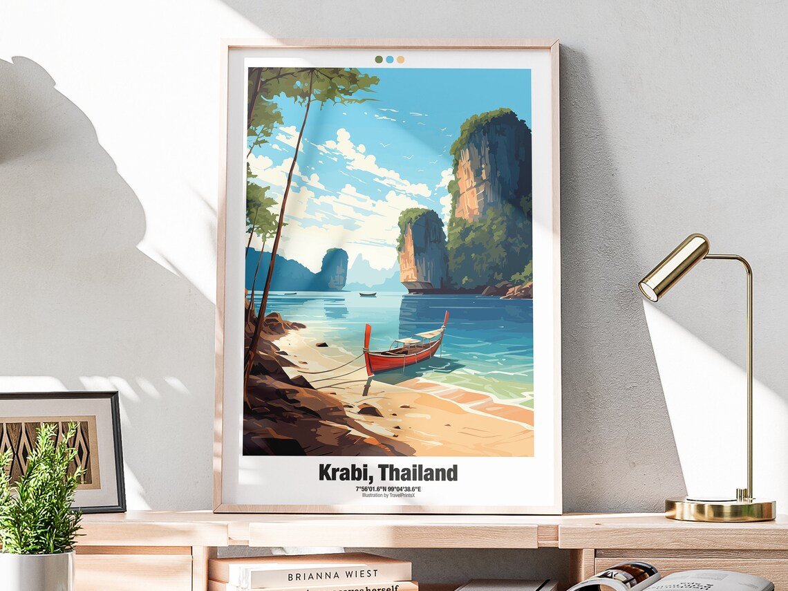 Scenic Krabi Thailand Longtail Boat Limestone Karst Beach Poster - Image 2