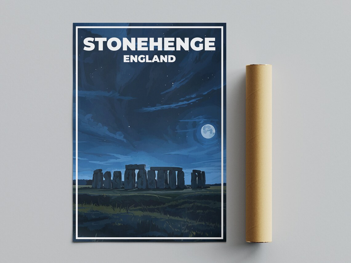 Stonehenge England Moonlit Starry Night Ancient Monument Poster