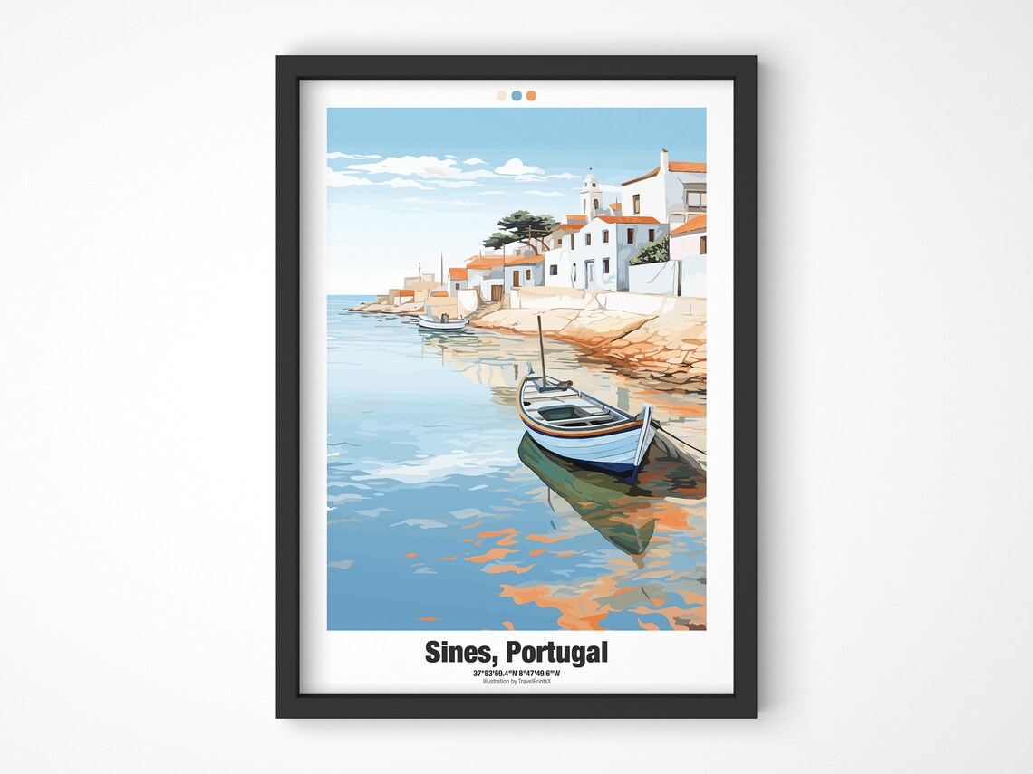 Sines Portugal Charming Fishing Village Harbor Boat Travel Poster - Image 4