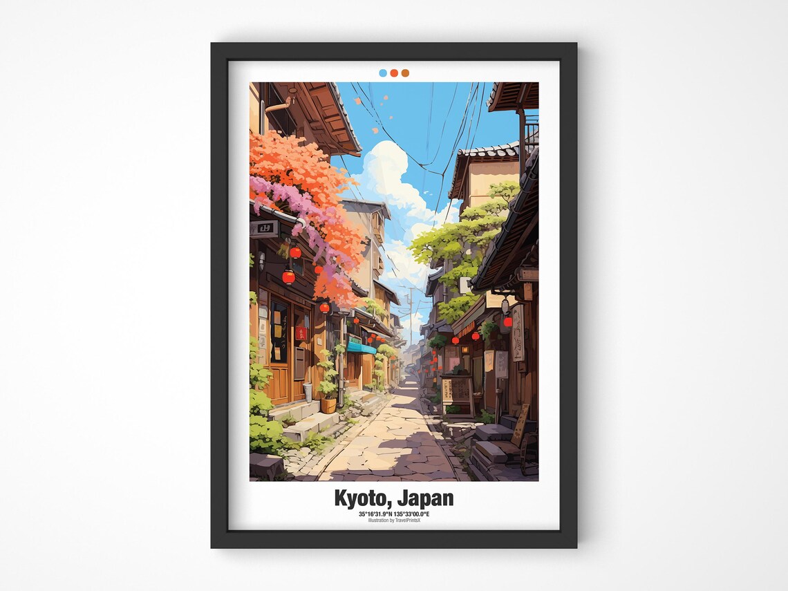 Kyoto Japan Old Town Lantern Street Cherry Blossom Alley Travel Poster