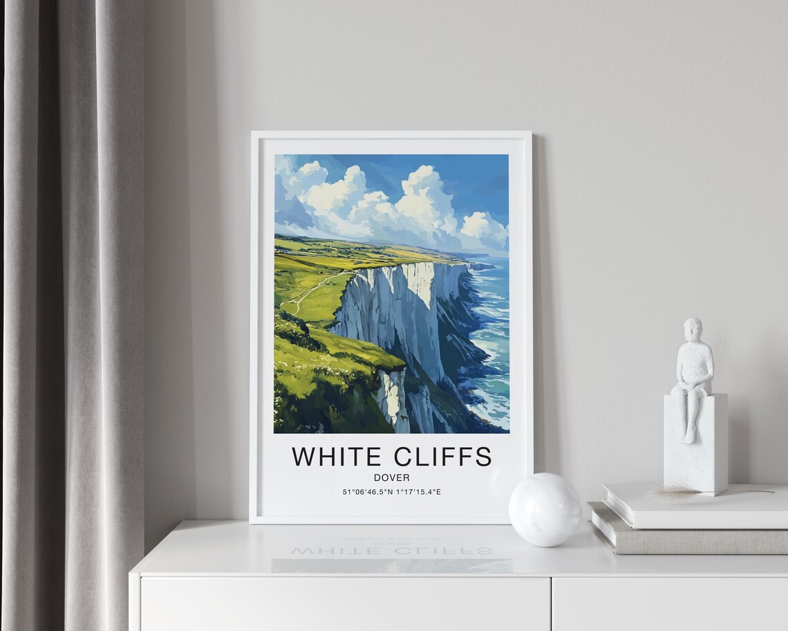 White Cliffs Dover England Travel Poster Chalk Cliffs Green Hills Art - Image 4