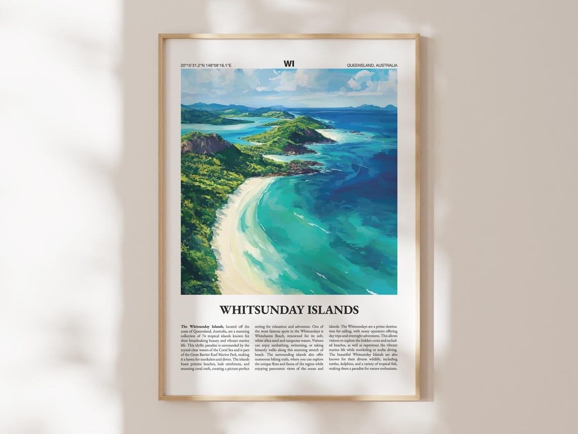 Whitsunday Islands Australia Poster Aerial Beach Islands Guide Art