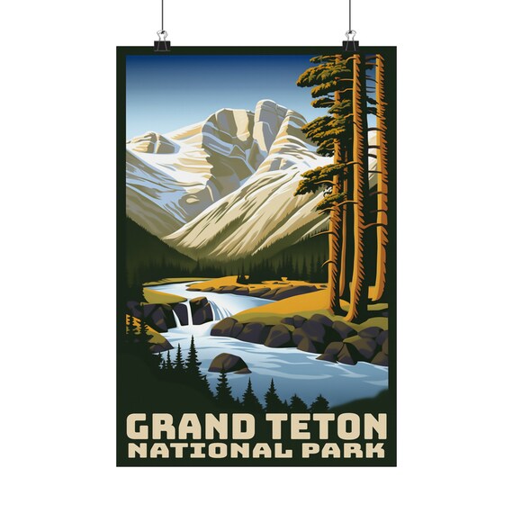 Grand Teton National Park Scenic Vintage Mountain Travel Poster