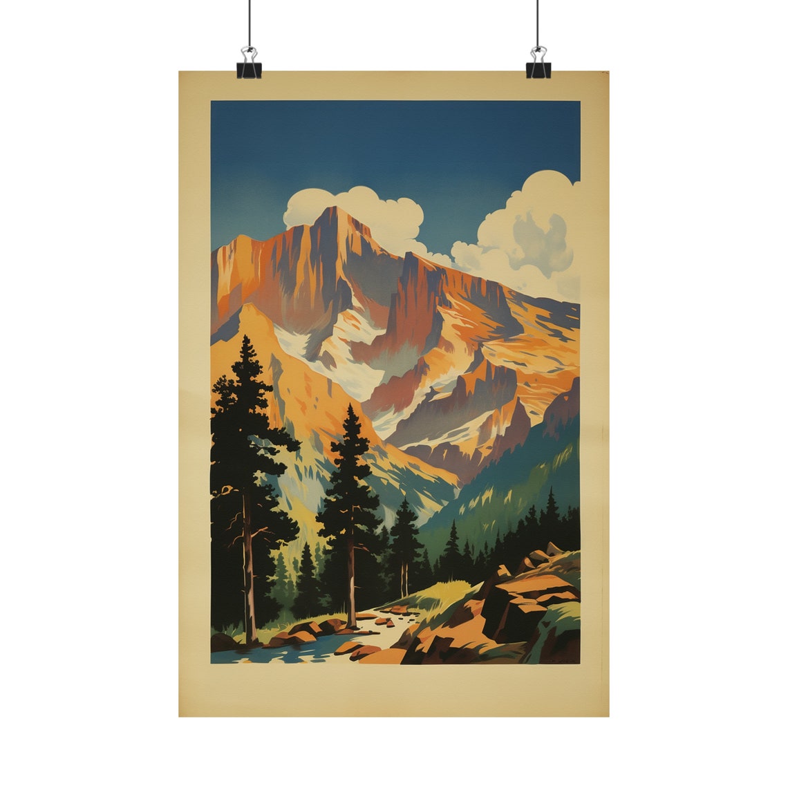 Majestic Mountain Peaks Vintage Style Nature Landscape Poster