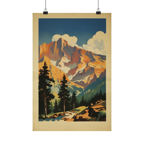 Majestic Mountain Peaks Vintage Style Nature Landscape Poster