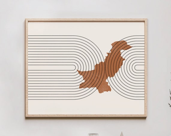 Pakistan Wall Art Mid Century Map Retro Decor Poster Country Of Print