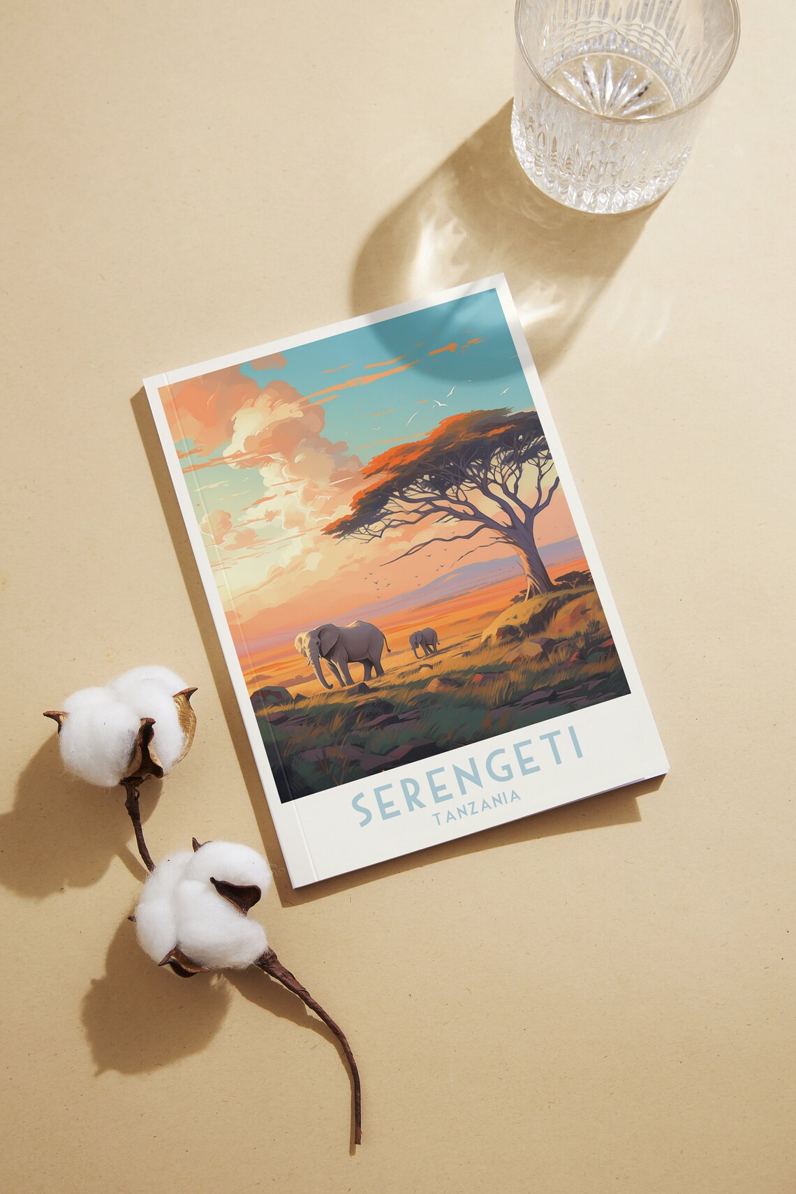 Serengeti Tanzania Elephants at Sunset Savanna Travel Poster Art - Image 2