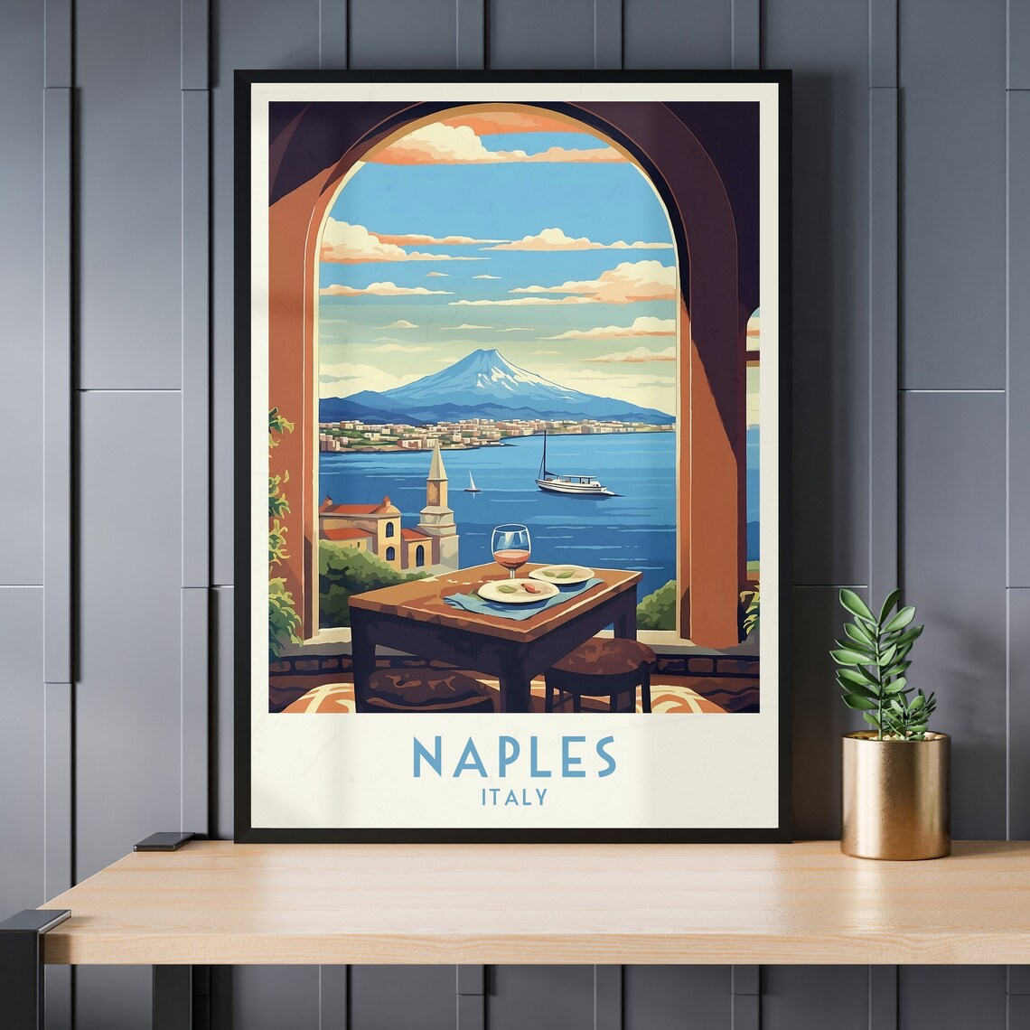 Naples Bay Vesuvius Terrace View Wine Vintage Italy Travel Poster - Image 3