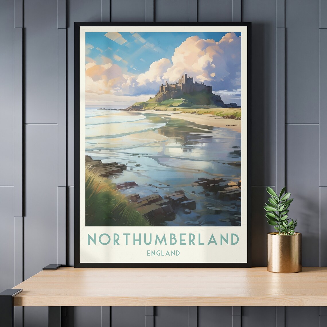 Northumberland England Clifftop Castle Beach Sunset Travel Poster - Image 3