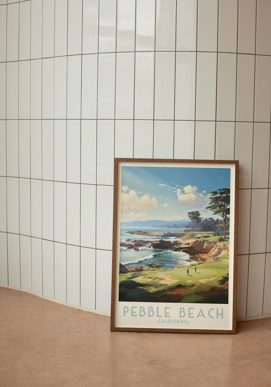 Pebble Beach California Coastal Green Ocean Cliffside Golf Poster - Image 2