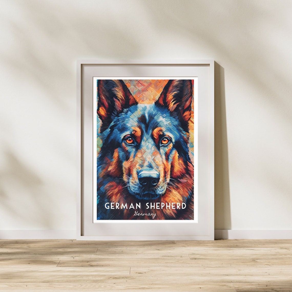 German Shepherd Bold Colorful Mosaic Dog Breed Portrait Poster - Image 3