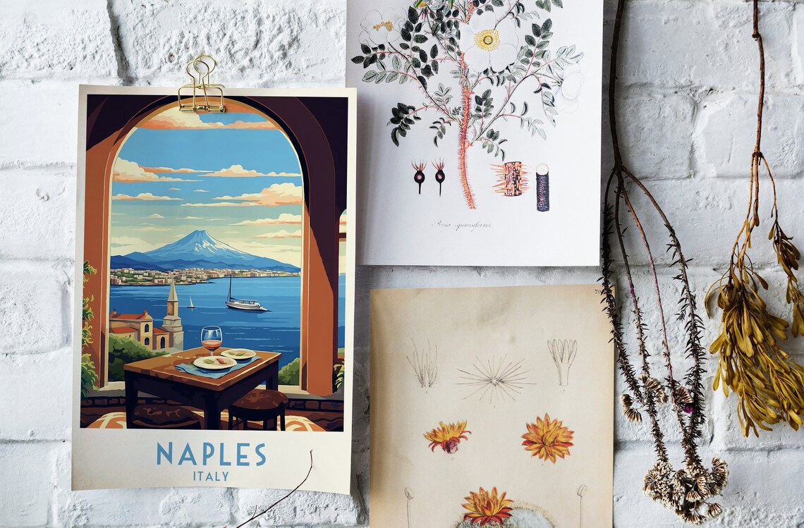 Naples Bay Vesuvius Terrace View Wine Vintage Italy Travel Poster - Image 4