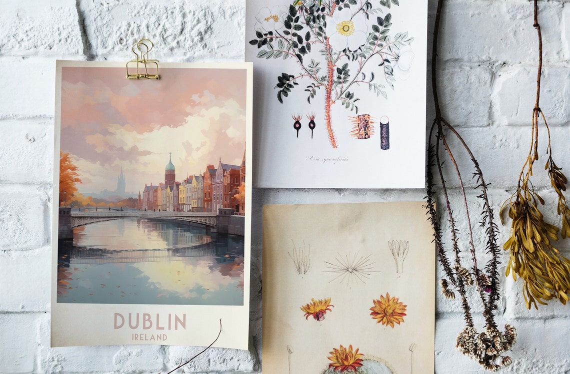 Dublin Ireland River Bridge Autumn City Skyline Travel Poster - Image 4
