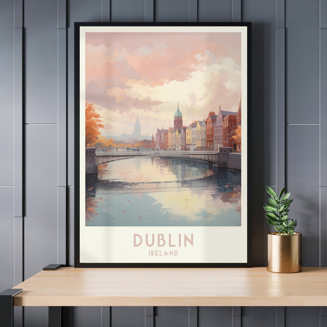 Dublin Ireland River Bridge Autumn City Skyline Travel Poster - Image 3