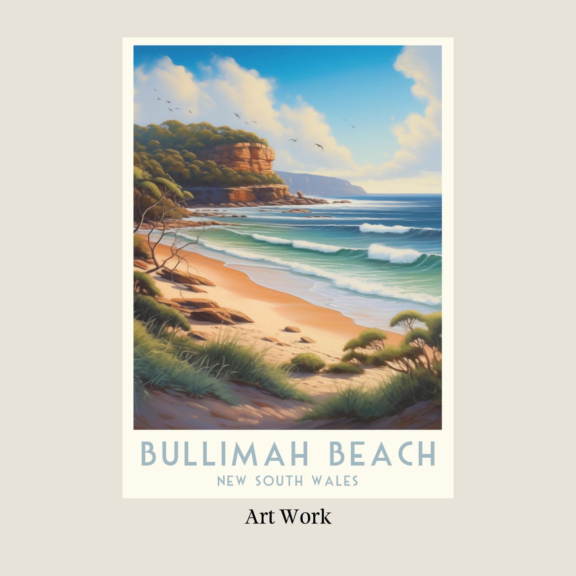 Bullimah Beach New South Wales Golden Cliffs Surf Waves Travel Poster - Image 2