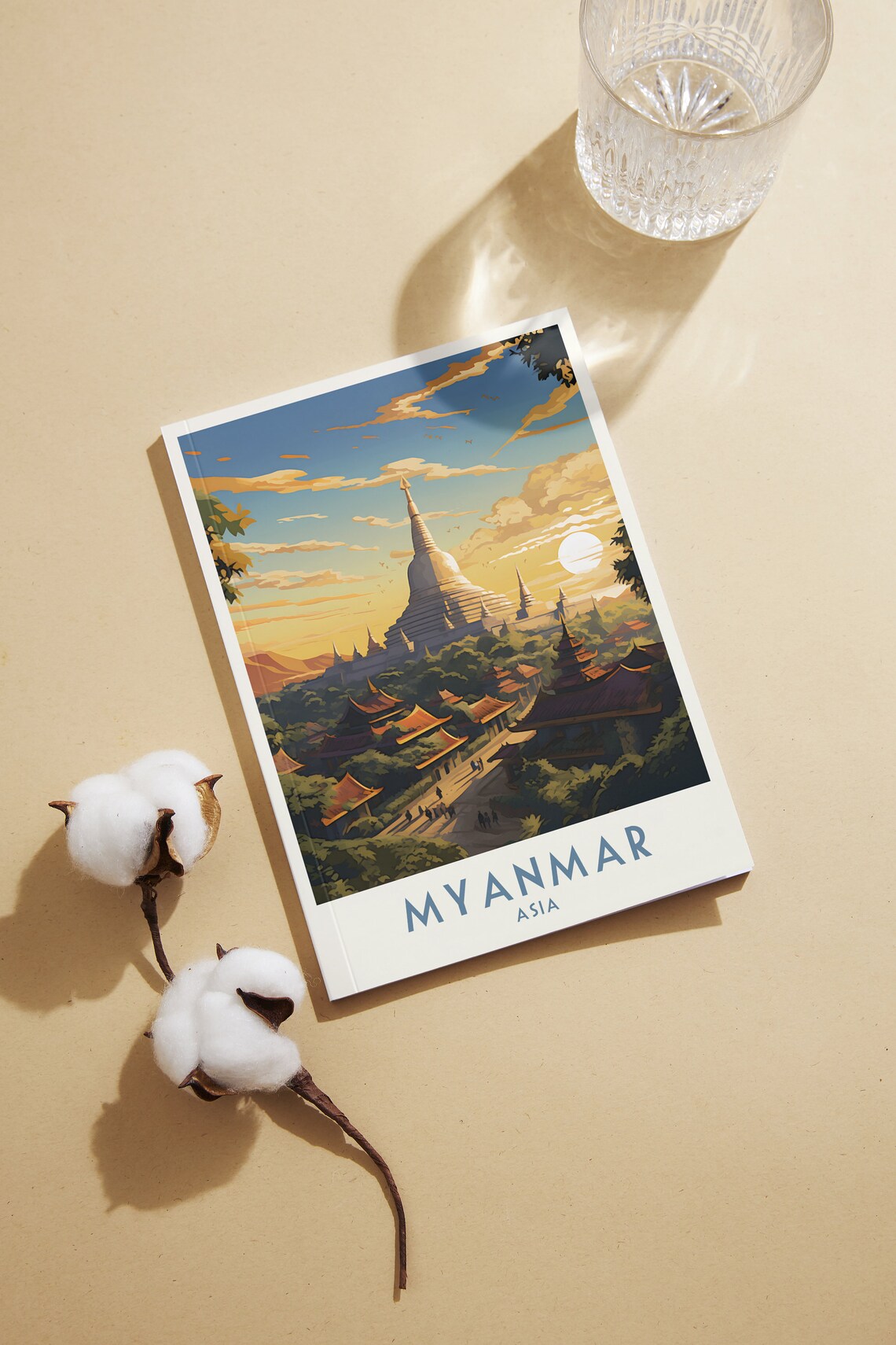 Myanmar Asia Golden Pagodas Sunset Temple Vintage Travel Poster - Image 2