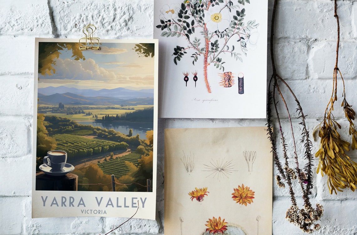 Yarra Valley Victoria Poster with Coffee Over Vineyards and Lake - Image 4