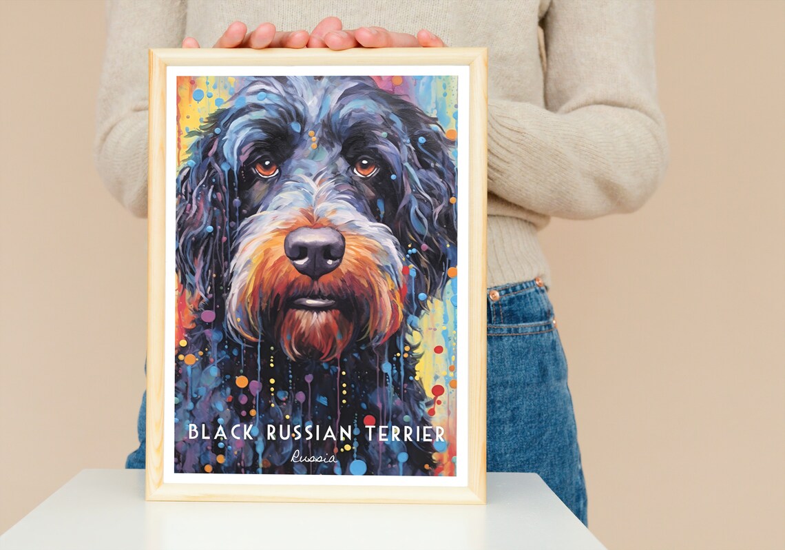Black Russian Terrier Russia Colorful Pop Art Dog Breed Poster - Image 3