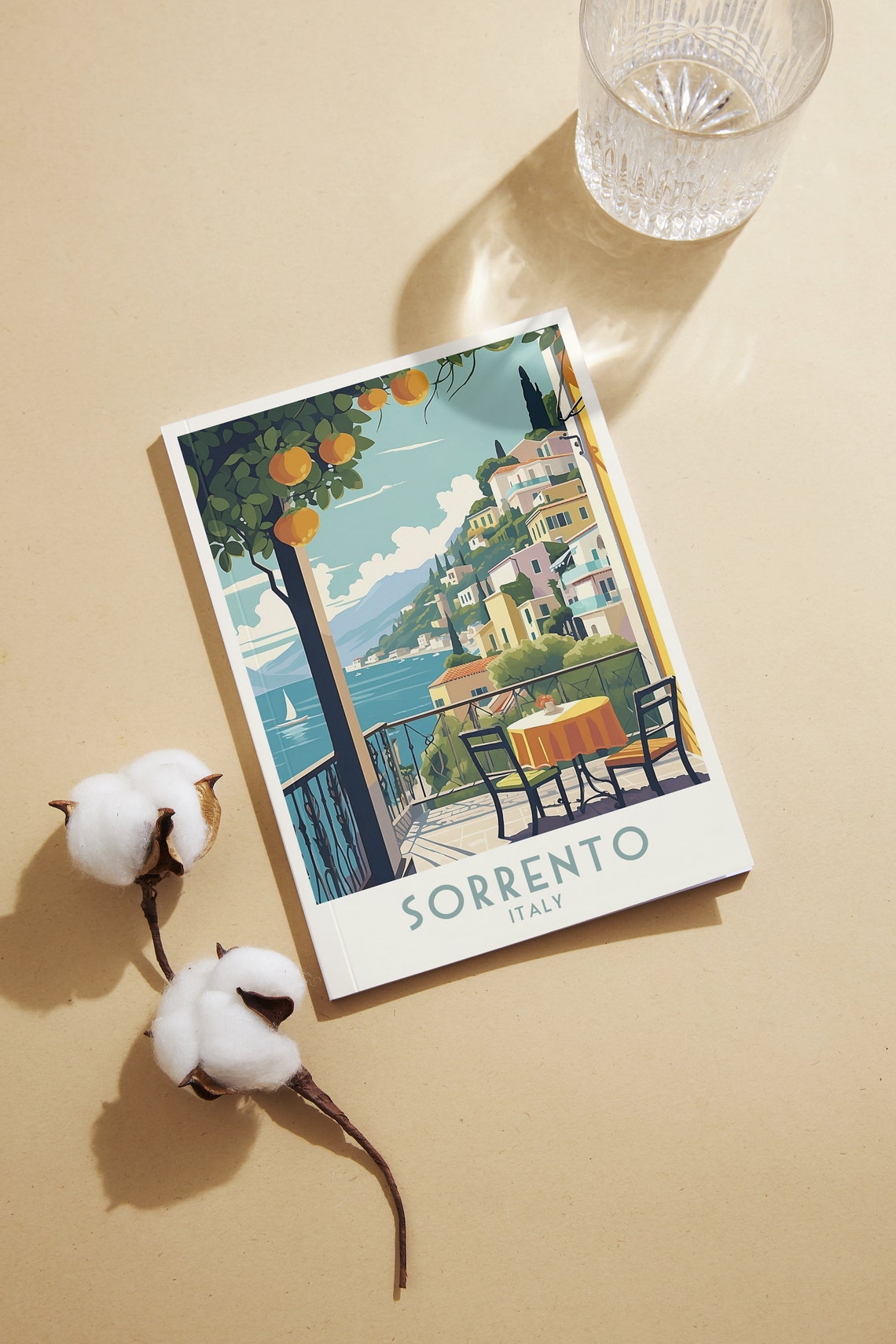 Sorrento Italy Retro Terrace Orange Tree Bay View Scene Poster - Image 2