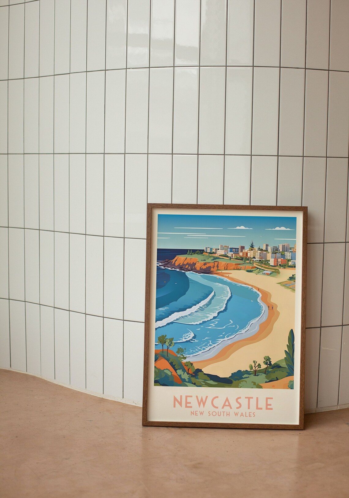Newcastle New South Wales Coastal Beach Surf Retro Travel Poster - Image 3