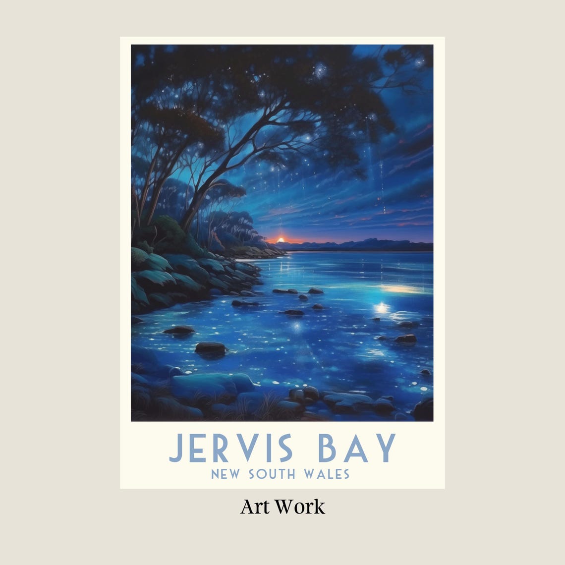 Jervis Bay New South Wales Starry Night Glowing Coast Travel Poster - Image 2