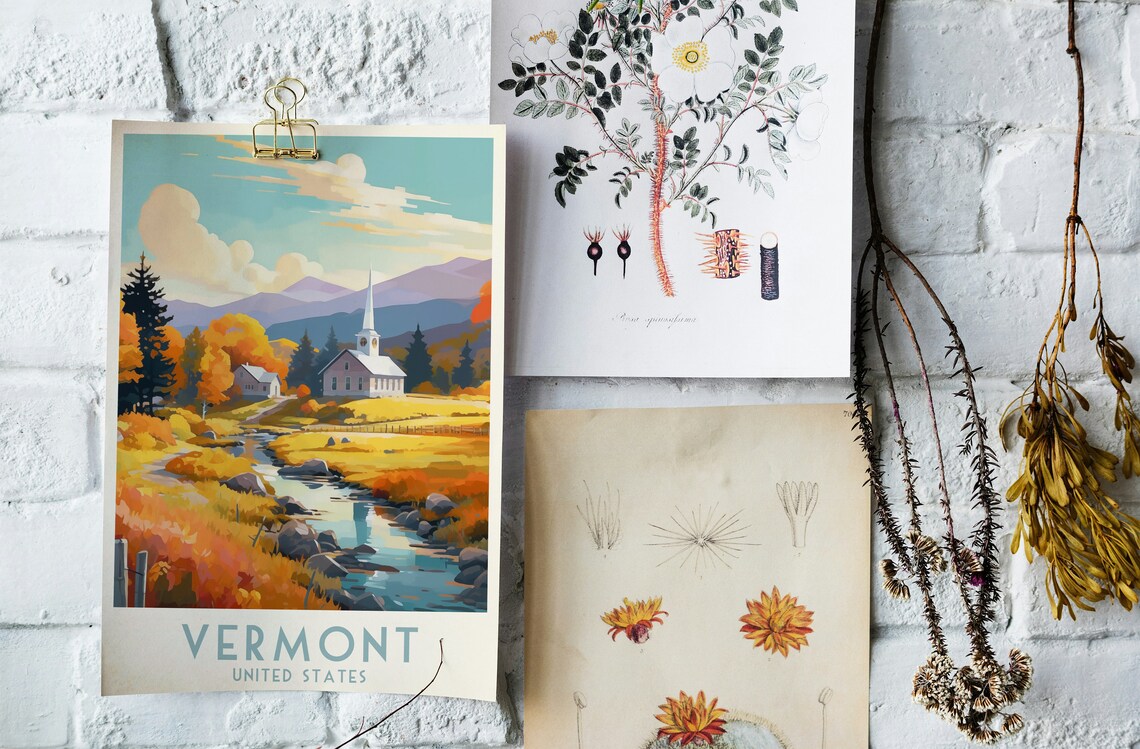 Vermont Autumn Church Riverside Fall Colors Valley Travel Poster - Image 4