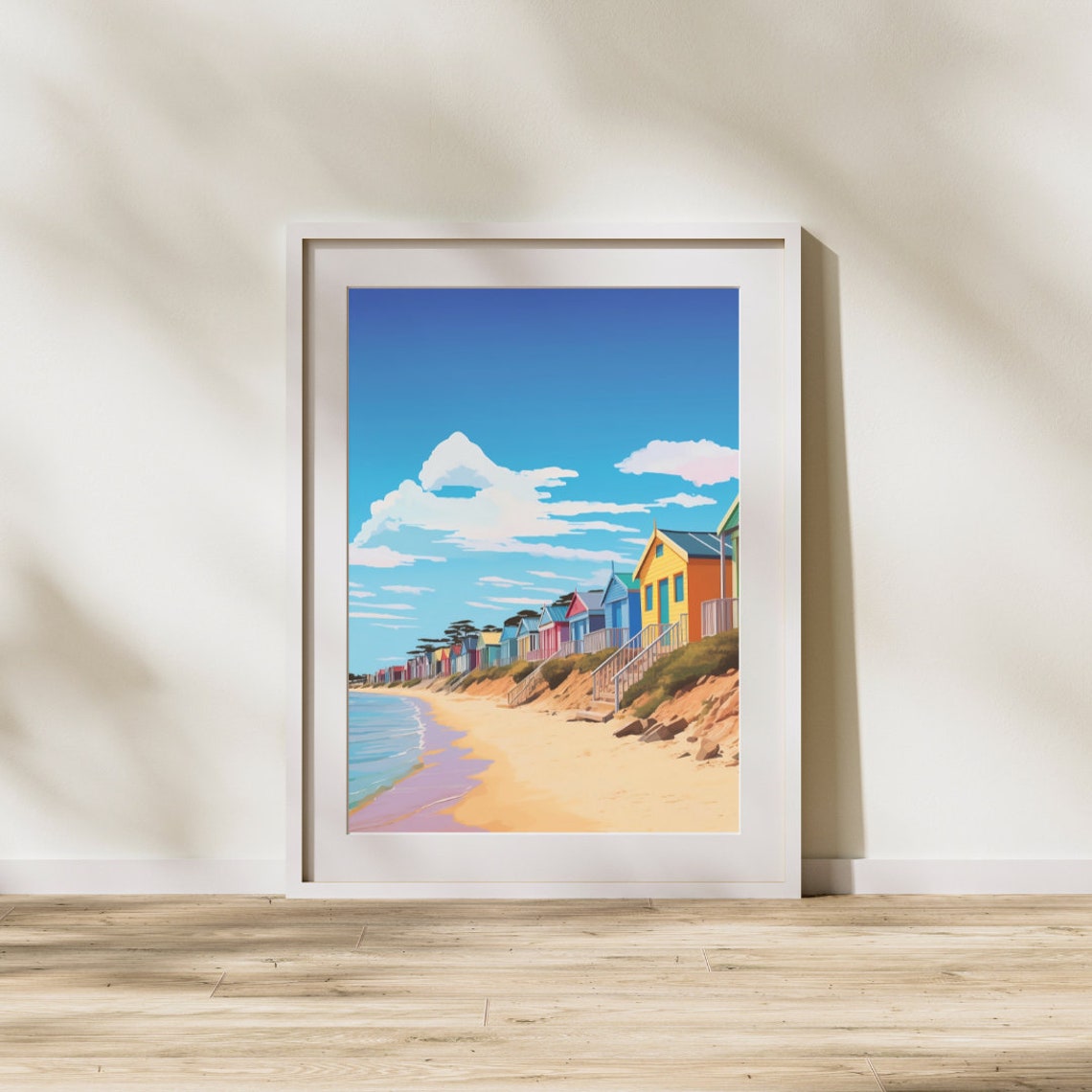 Colorful Beach Bathing Huts Golden Sand Seaside Travel Poster - Image 4