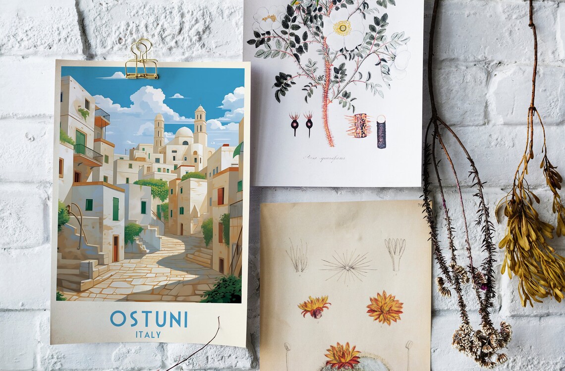 Ostuni White City Puglia Cathedral Street Vintage Italy Travel Poster - Image 4
