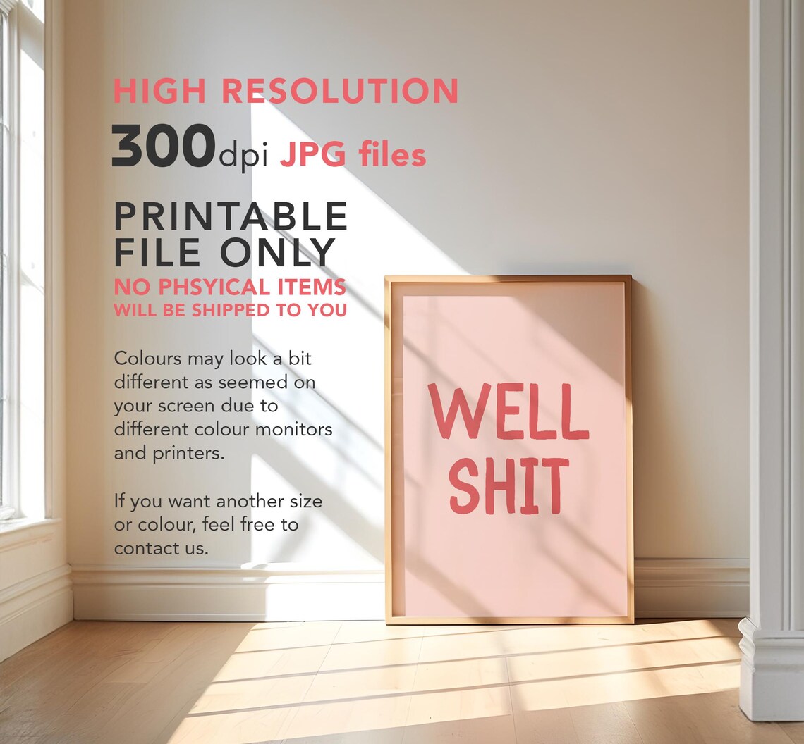 Well Shit Funny Pink Swear Quote Retro Minimalist Bathroom Poster
