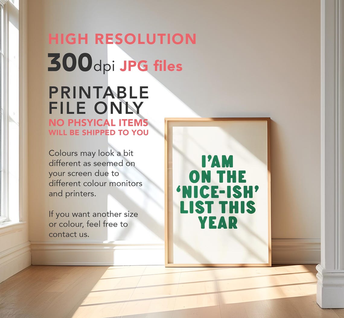 Funny Christmas Nice Ish List Bold Green Typography Holiday Poster - Image 3