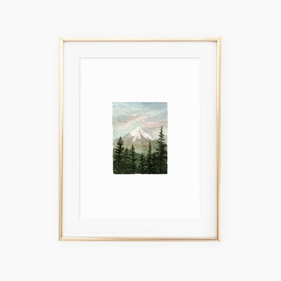 Watercolor Mountain Peak Landscape Art Print