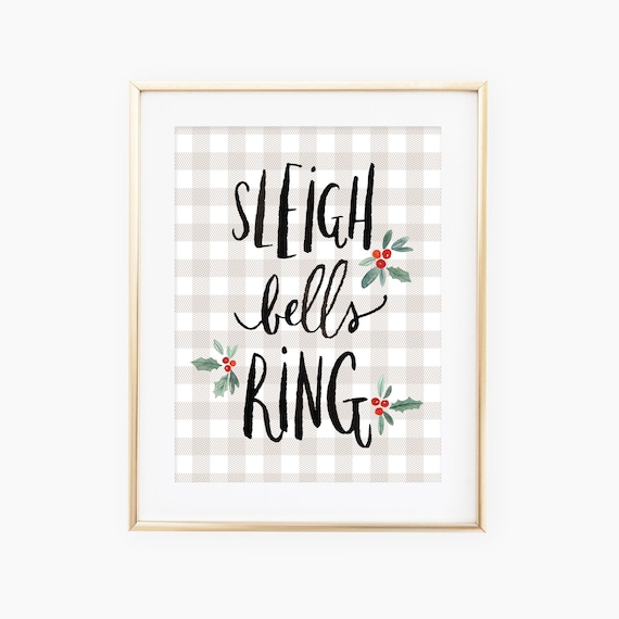 Sleigh Bells Ring Hand Lettered Buffalo Check Christmas Poster