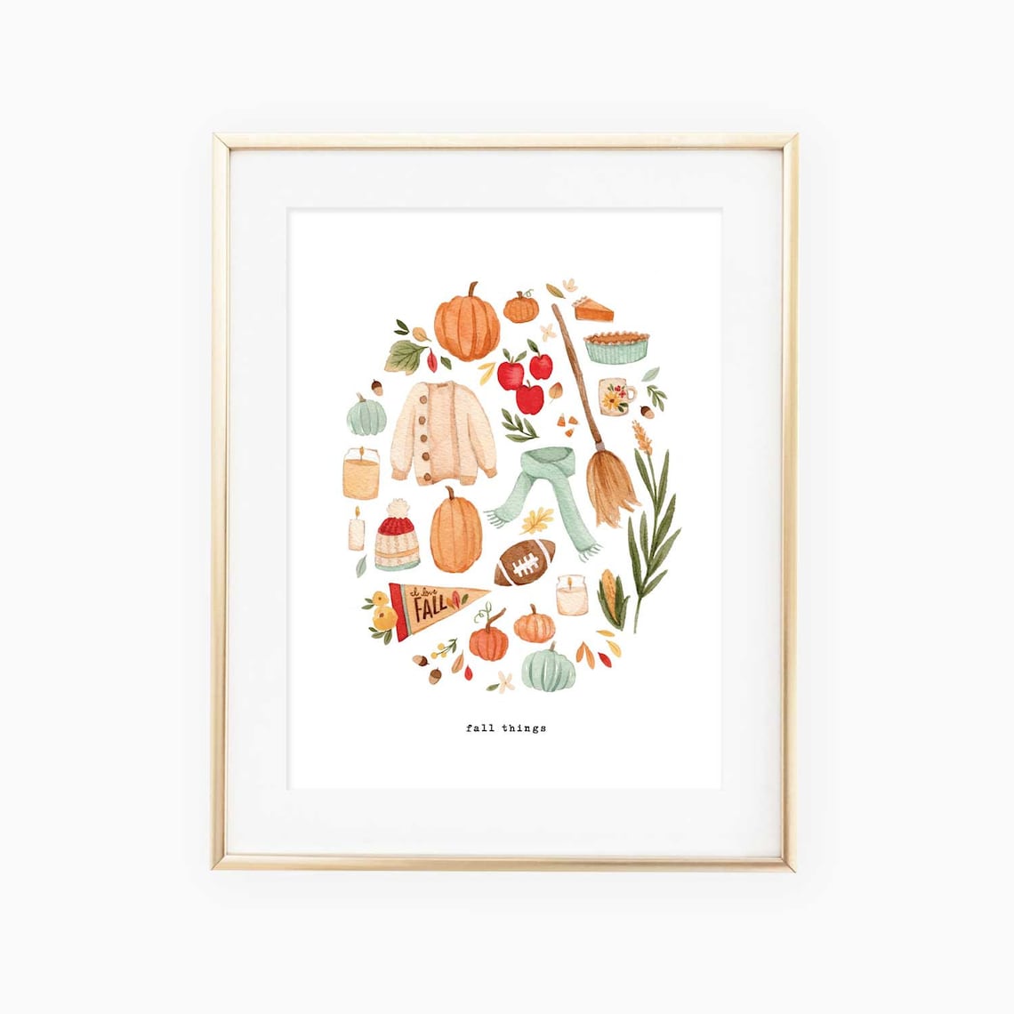 Fall Things Watercolor Painting, Halloween Objects