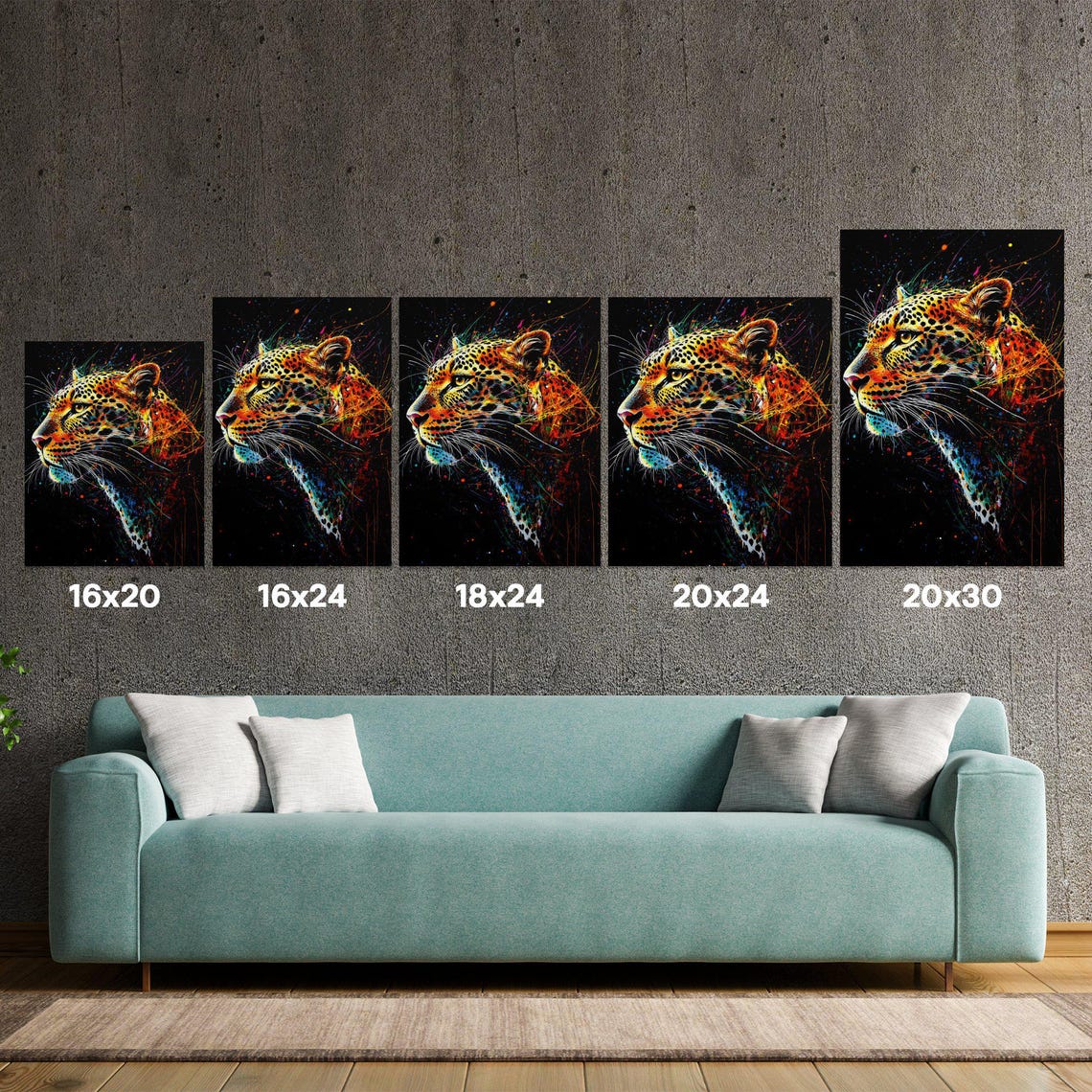 Vibrant Leopard Head Profile Black Canvas Wildlife Art Poster - Image 5