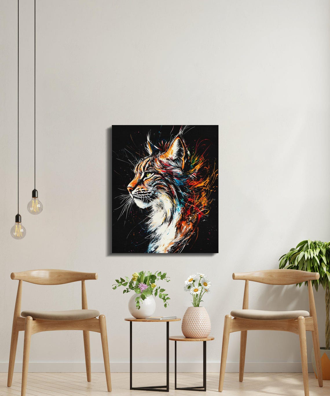 Wild Lynx Head Side View Teal Splash Black Canvas Wild Cat Wall Art - Image 4