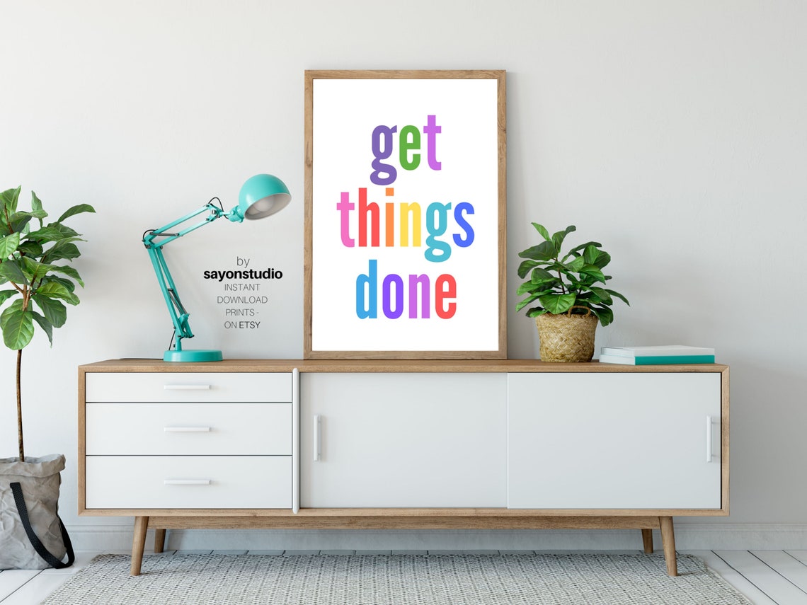 Get Things Done Rainbow Typography Productivity Office Wall Poster - Image 2