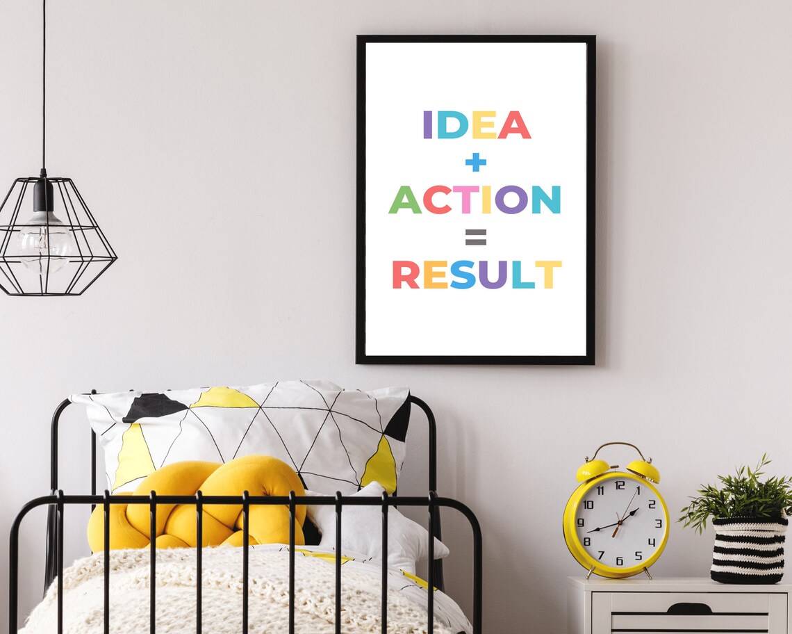 Idea Plus Action Equals Result Colorful Bold Typography Office Wall Art Poster - Image 2