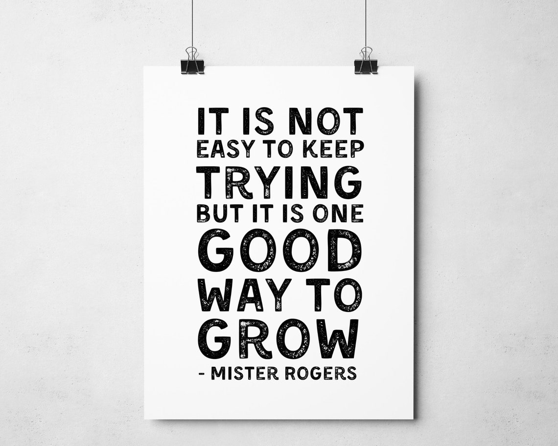 Mister Rogers Keep Trying Quote Growth Mindset Black Typography Poster - Image 2