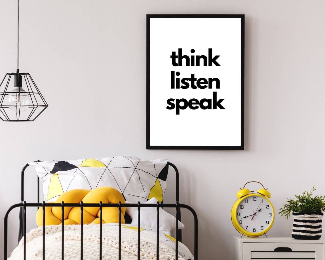Think Listen Speak Minimalist Black Typography Classroom Wall Art Poster - Image 2