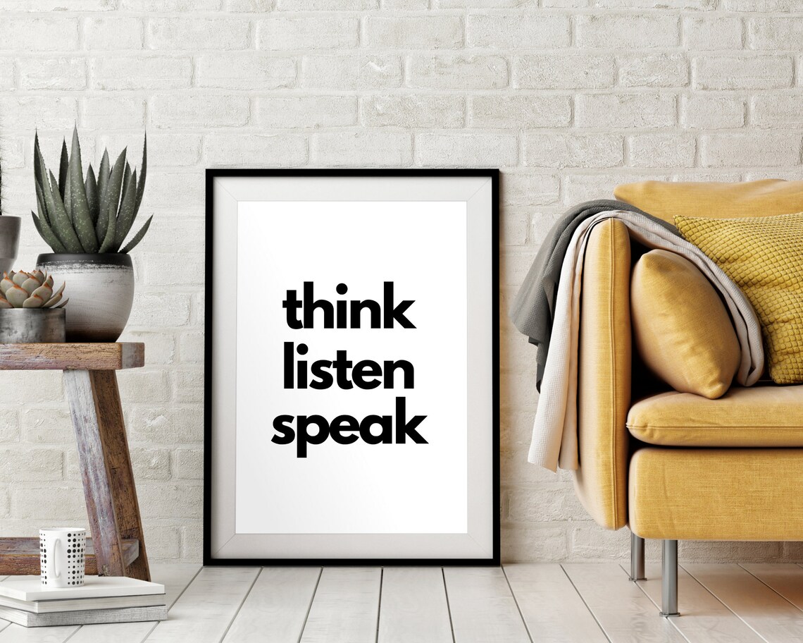 Think Listen Speak Minimalist Black Typography Classroom Wall Art Poster