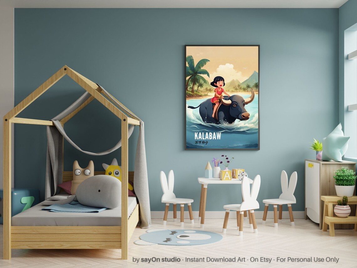 Philippine Kalabaw Carabao Boy Riding Buffalo Ocean Coast Art Poster - Image 3