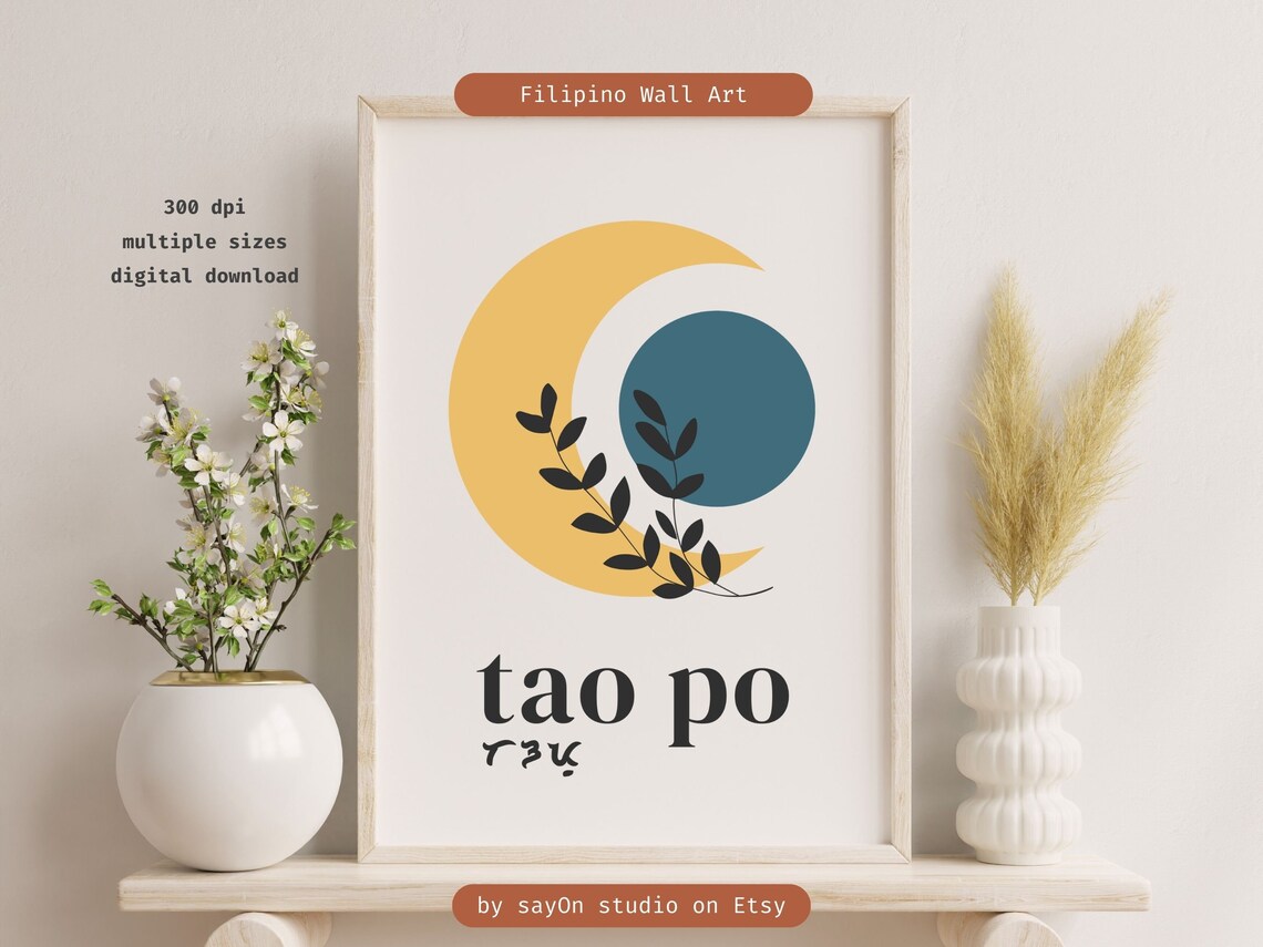 Filipino Tao Po Greeting Crescent Moon Boho Abstract Culture Poster