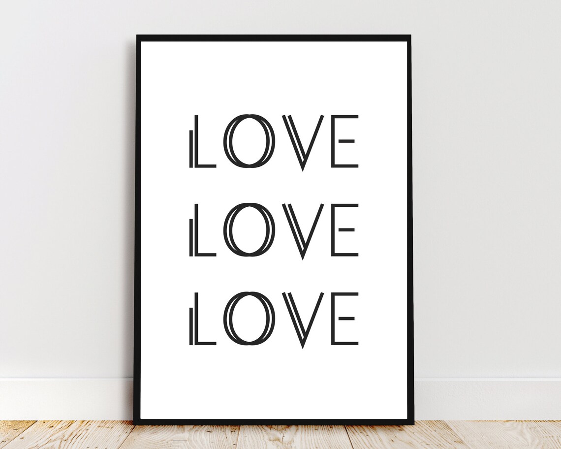 Love Love Love Repeated Typography Minimalist Black White Wall Poster - Image 3